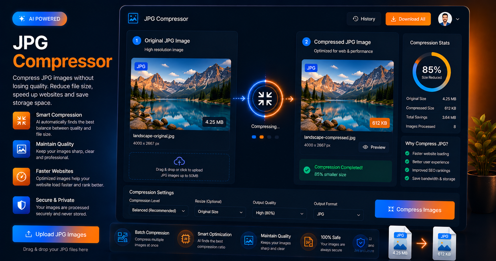JPG Compressor — Free Online JPEG Image Size Reducer | SnappDF.cloud