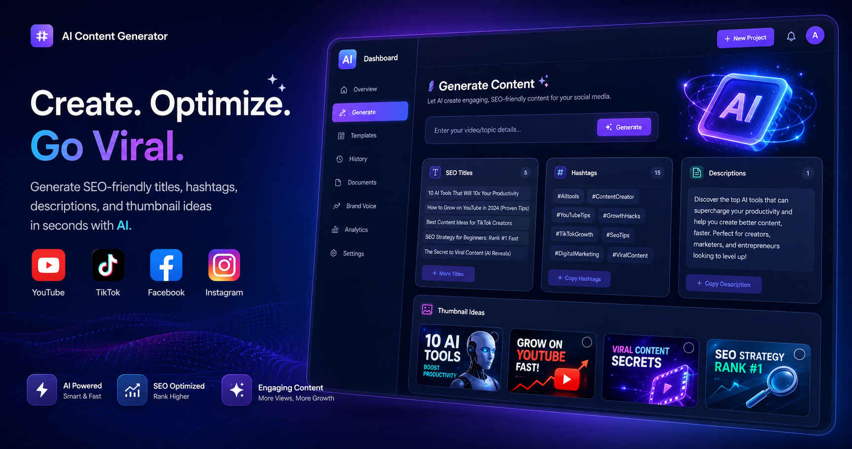 AI Content Generator - Create SEO Titles, Descriptions & Hashtags | SnappDF
