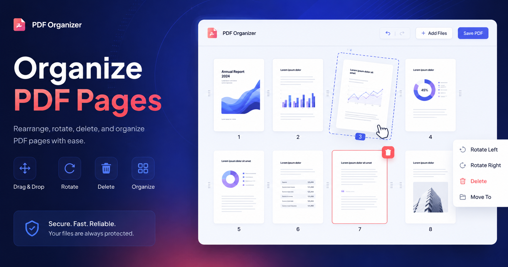 Organize PDF Pages Online Free – Reorder, Delete, Rotate & Extract | SnappDF.cloud